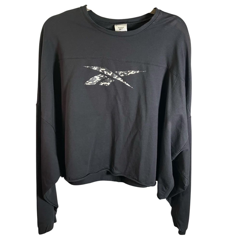 Reebok 3X 22-24W Womens Black Long Sleeve Camo Logo Crop Top Sweatshirt‎